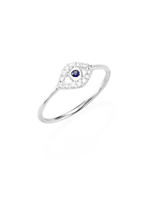 Sydney Evan - Evil Eye Diamond, Blue Sapphire & 14K White Gold Ring