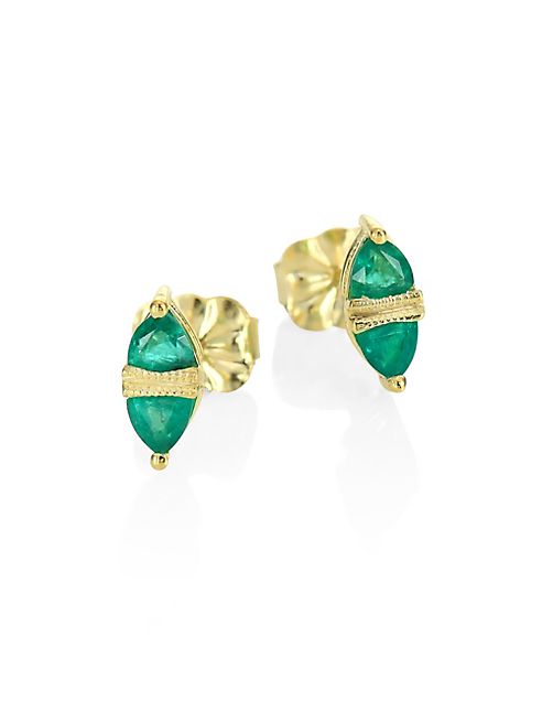 ILA - Sage Emerald & 14K Yellow Gold Stud Earrings