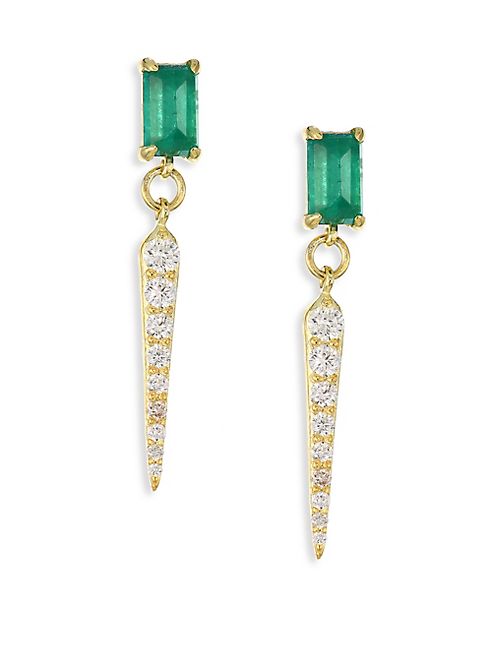 ILA - Ellis Diamond, Emerald & 14K Yellow Gold Drop Earrings