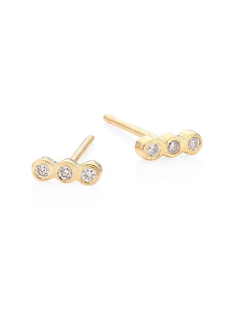 Zoe Chicco - Trio Diamond & 14K Yellow Gold Stud Earrings