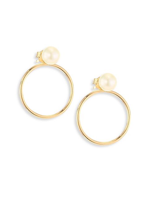 Zoe Chicco - 4MM White Cultured Freshwater Pearl Stud & 14K Yellow Gold Circle Ear Jacket Set