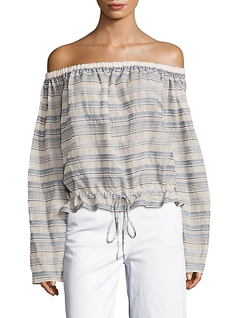 Theory - Odettah Striped Off-The-Shoulder Top