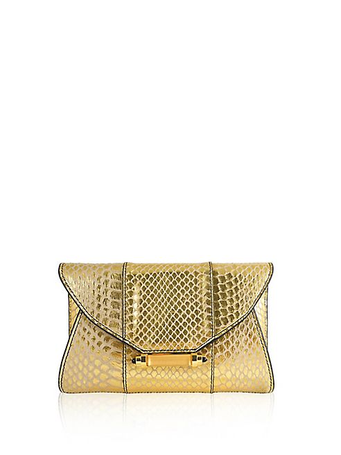 Judith Leiber - Mini Baker Metallic Snakeskin Envelope Clutch