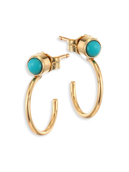 Zoe Chicco - Turquoise & 14K Yellow Gold Thin Huggie Hoop Earrings