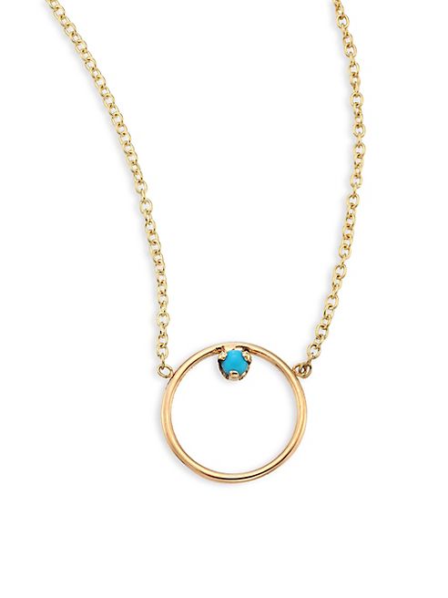 Zoe Chicco - Medium Circle Turquouise & 14K Yellow Gold Pendant Necklace