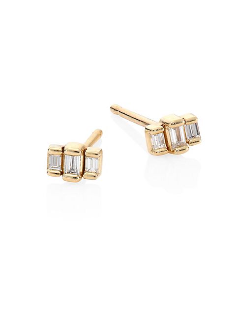 Zoe Chicco - Stepped Baguette Diamond & 14K Yellow Gold Stud Earrings