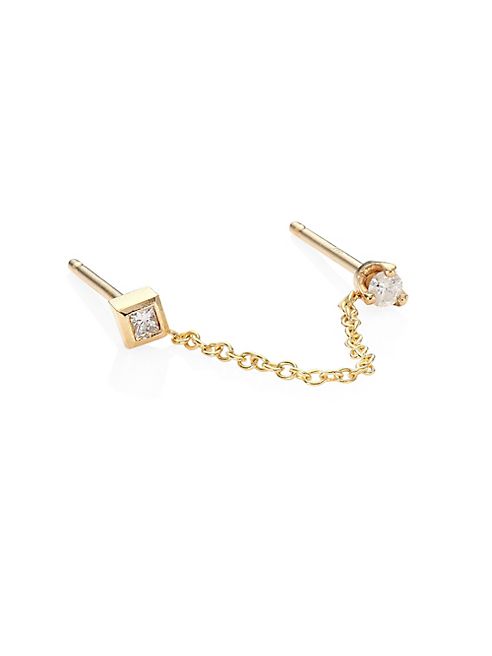 Zoe Chicco - Diamond & 14K Yellow Gold Chain Double Single Stud Earring