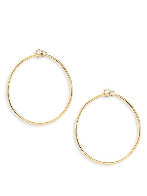 Zoe Chicco - Diamond Stud & 14K Yellow Gold Front-Facing Hoop Earrings