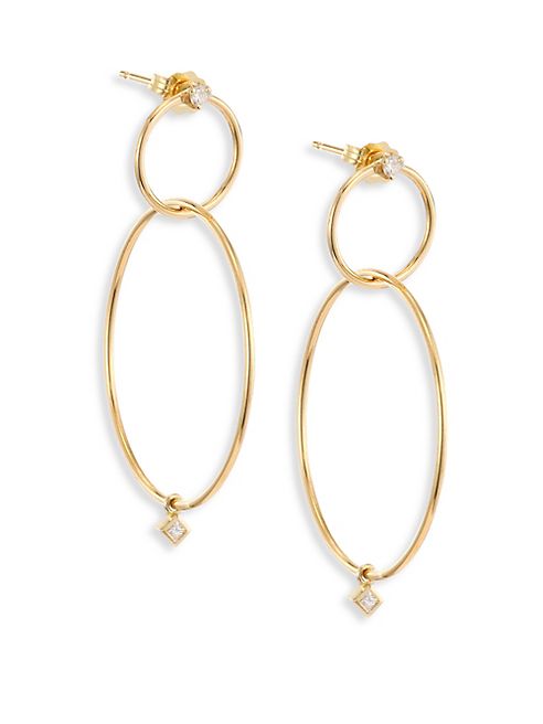 Zoe Chicco - Diamond & 14K Yellow Gold Double-Circle Drop Earrings