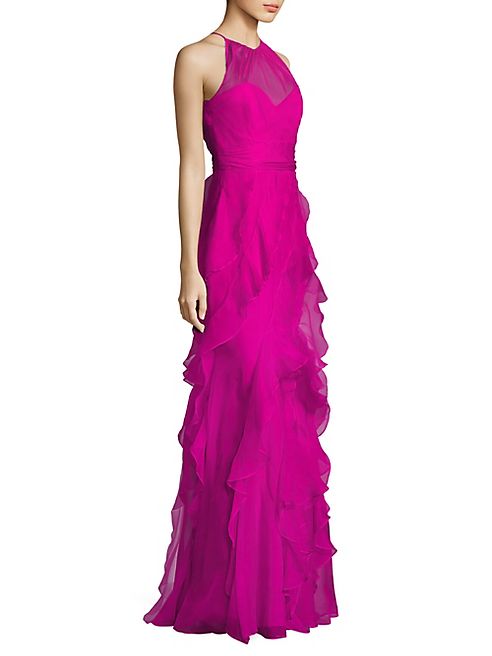 Badgley Mischka - Organza Ruffled Silk Gown