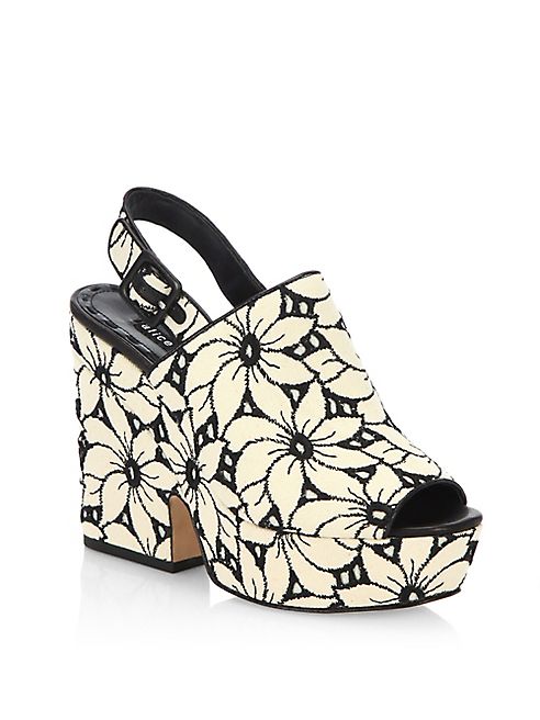 Alice + Olivia - Charlize Floral Lacquered Cork Heel Suede Sandals