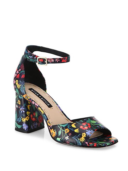 Alice + Olivia - Cooper Floral Leather Block Heel Sandals