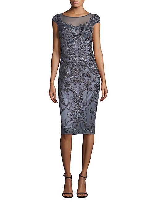 Theia - Cap Sleeve Beaded Dress