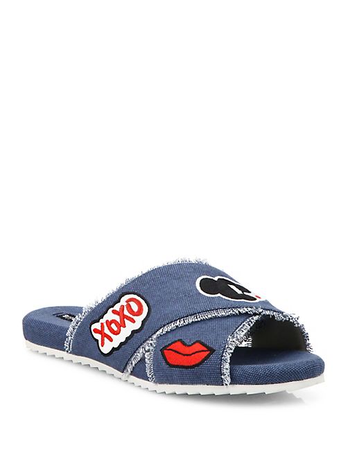 Alice + Olivia - Stace Emoji Denim Slide Sandals