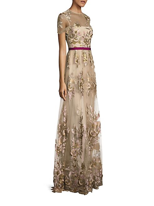 ML Monique Lhuillier - 3D Embroidered Gown