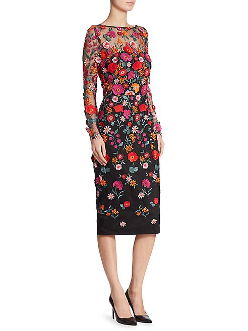 Lela Rose - Embroidered Long Sleeve Dress