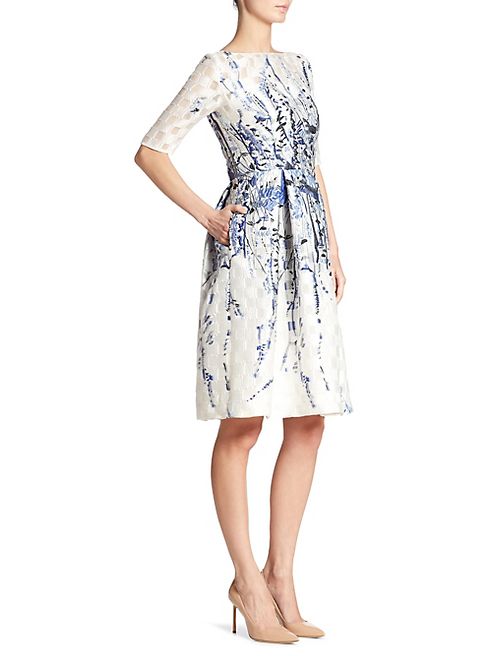 Lela Rose - Elbow Sleeve Floral Dress