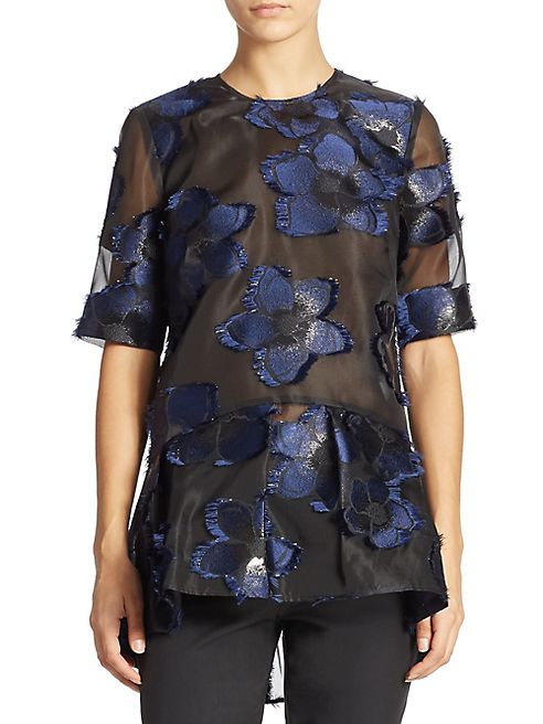 Lela Rose - Short Sleeve Flounce Top