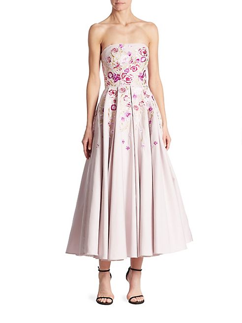 Marchesa Notte - Strapless Floral Embroidered Dress