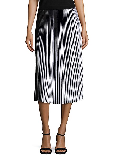 Lafayette 148 New York - Striped Plissé Cotton Skirt