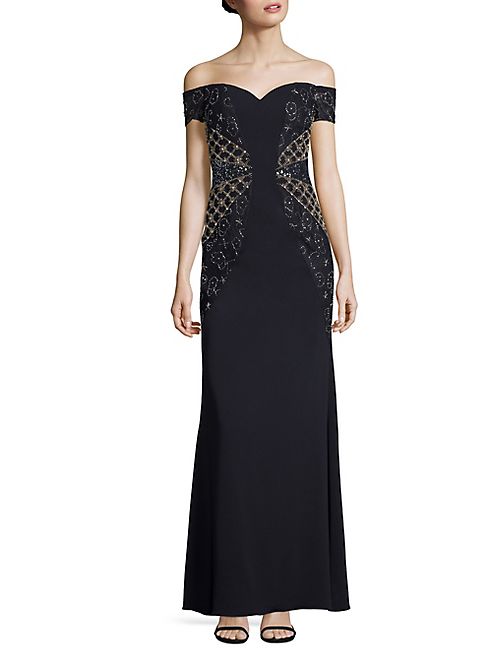 Badgley Mischka - Embellished Off-The-Shoulder Gown