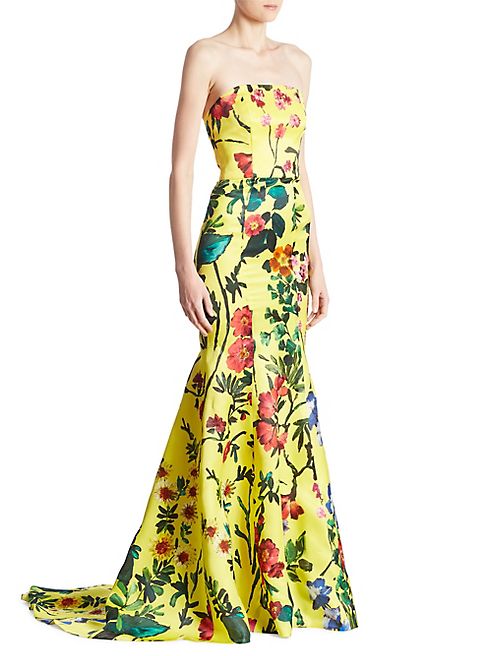 Monique Lhuillier - Strapless Floral Trumpet Gown