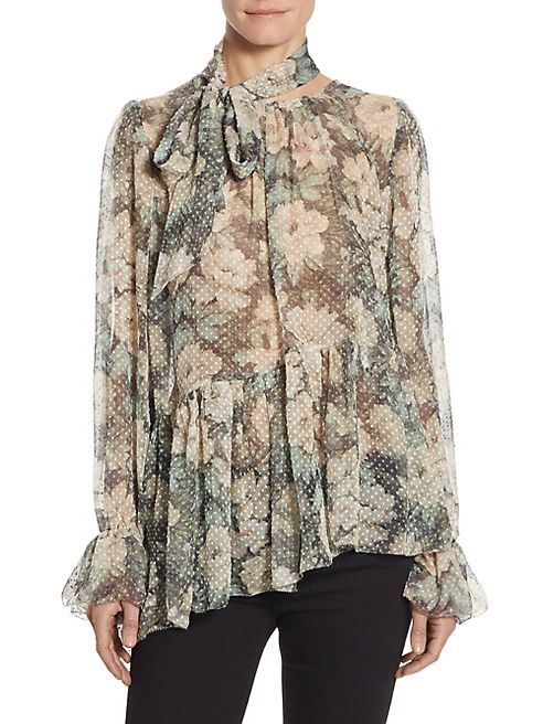 Zimmermann - Bowerbird Tie-Neck Floral-Print Silk Blouse