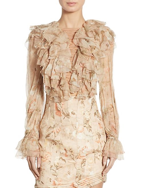 Zimmermann - Bowerbird Ruffled Lace-Up Silk Blouse