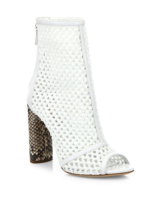 Casadei - Crochet & Python Peep Toe Booties