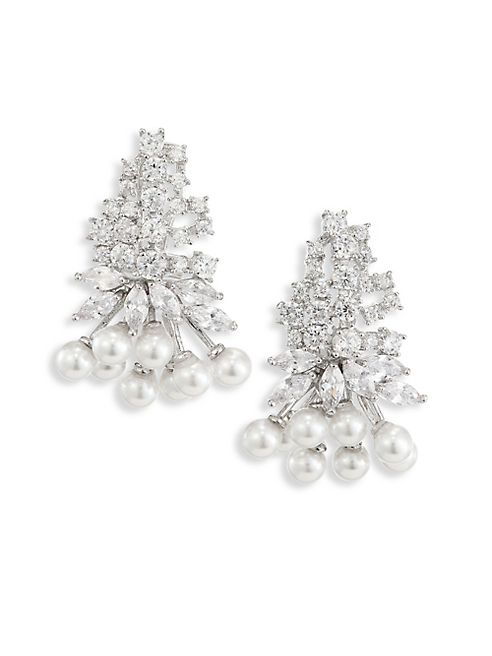 Fallon - Monarch Juniper Cluster Crystal & Faux Pearl Earrings