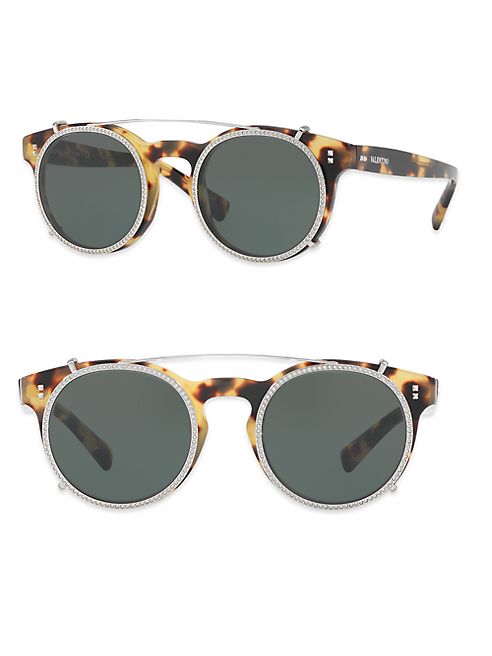 Valentino - Rockstud Rivet 47MM Clip-On Round Sunglasses