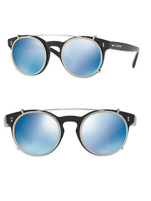 Valentino - Rockstud Rivet 47MM Clip-On Mirrored Round Sunglasses