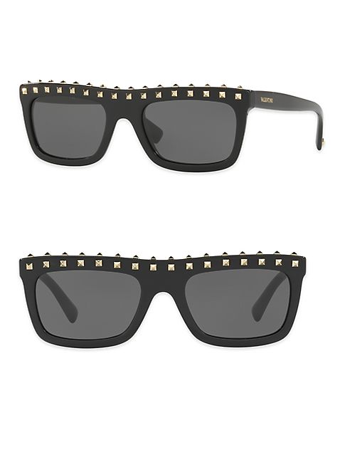 Valentino - Soul Rockstud 51MM Flat-Top Rectangle Sunglasses