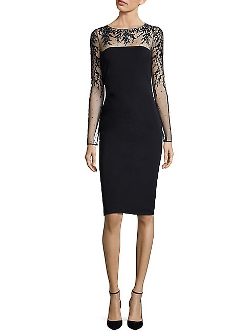 David Meister - Embroidered Illusion Sheath Dress