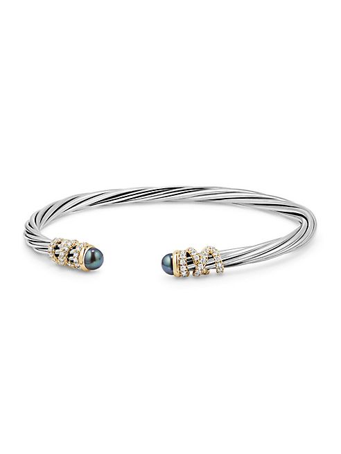 David Yurman - Helena End Station Bracelet with Diamonds and Grey Pearls