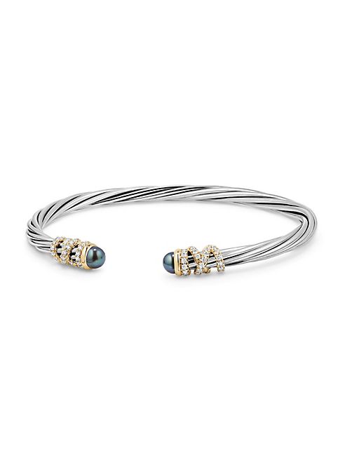 David Yurman - Helena End Station Bracelet with Gray Pearls, Diamonds and 18K Gold