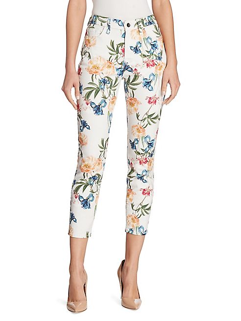 Jen7 - Floral-Print Cropped Sateen Skinny Jeans