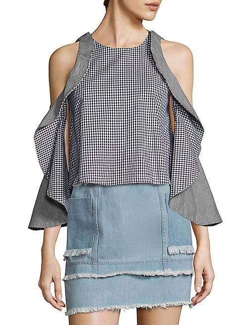 NICHOLAS - N/Nicholas Gingham Cold-Shoulder Top