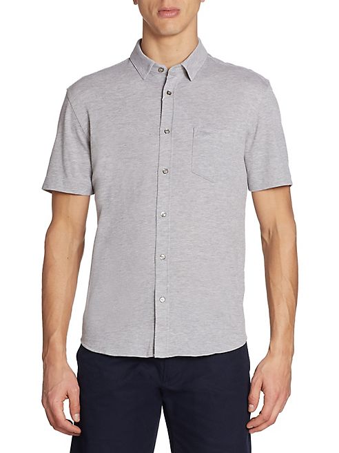 Lacoste - Heathered Short-Sleeve Casual Button-Down Shirt