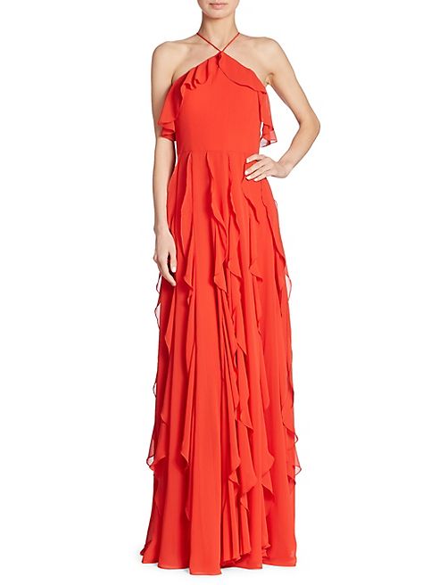 Kay Unger - Solid Ruffled Halterneck Gown