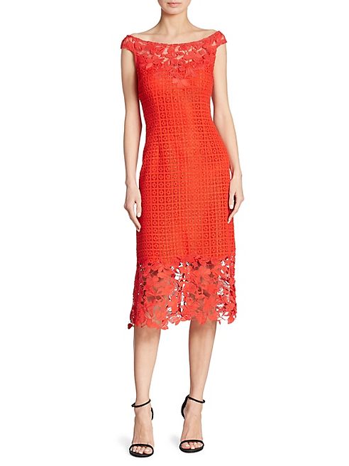 Kay Unger - Boat Neck Floral Lace Sheath Dress