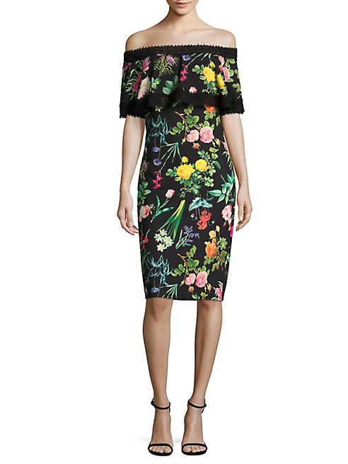 Tadashi Shoji - Floral Printed Lace Trimmed Dress