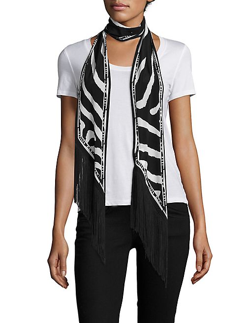 Rockins - Fringed Zebra-Print Silk Scarf