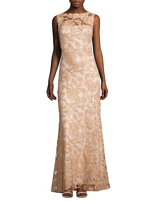 Tadashi Shoji - Sleeveless Floral Lace A-Line Gown