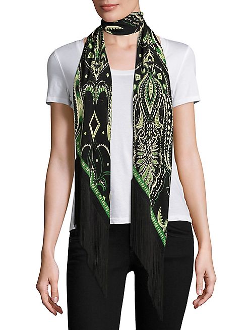 Rockins - Prickly Paisley Classic Fringed Silk Scarf