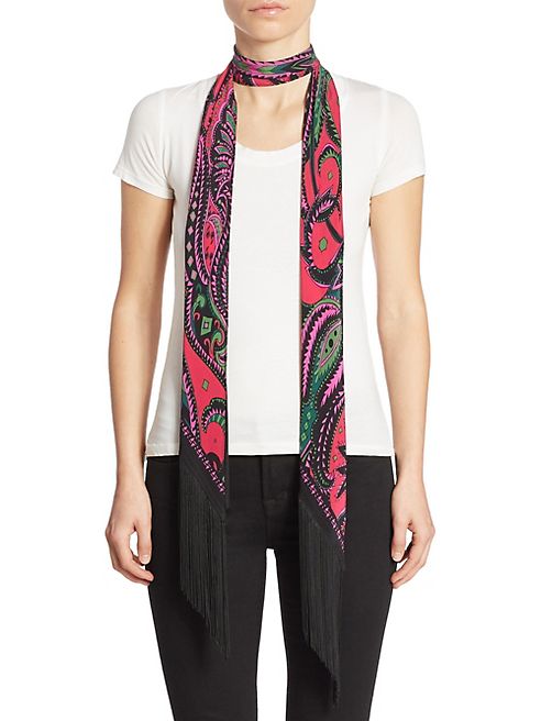 Rockins - Flora Classic Skinny Fringed Silk Scarf