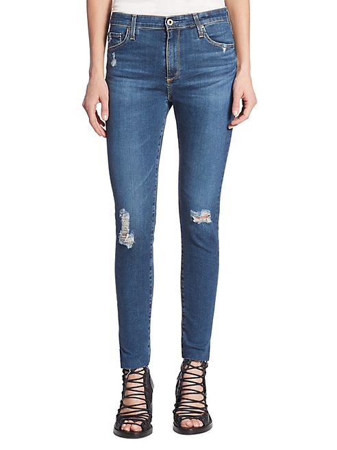 AG - Farrah High-Rise Skinny Cropped Distressed Jeans