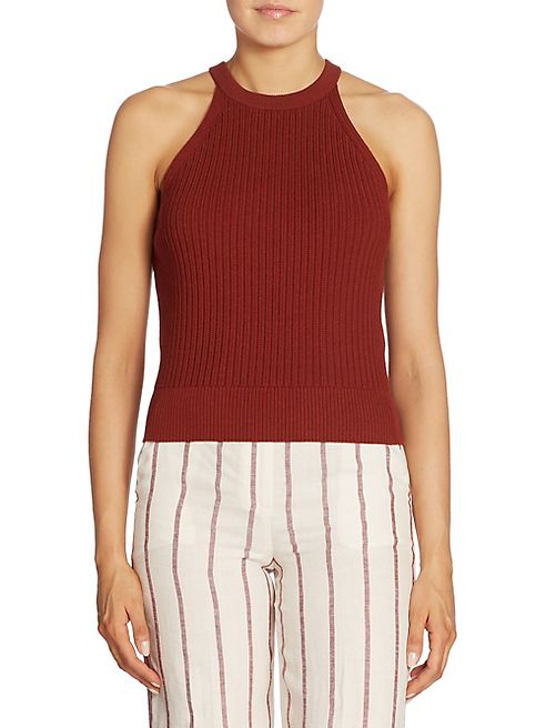 Theory - Waxson Prosecco Rib-Knit Halter Top