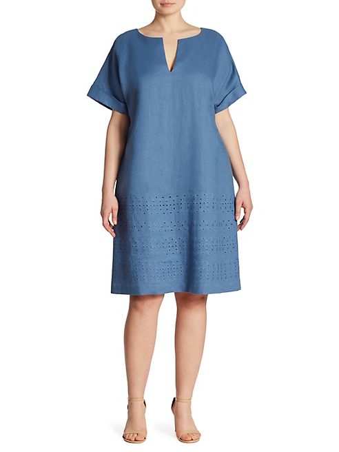 Lafayette 148 New York, Plus Size - Fabian Embroidered Linen Dress