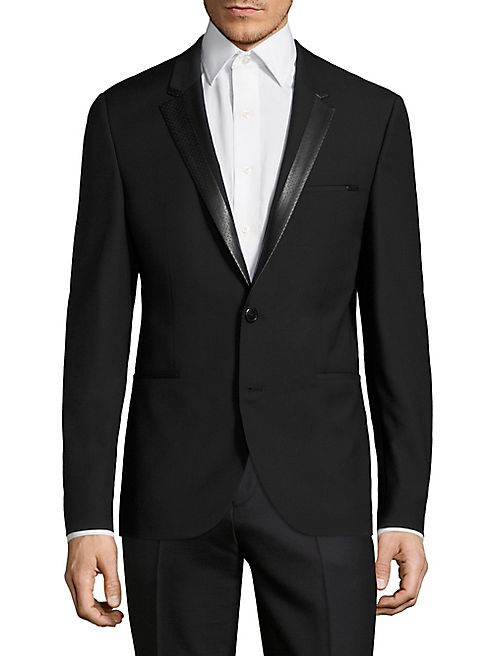 HUGO BOSS - Faux Leather-Trimmed Virgin Wool Suit Jacket